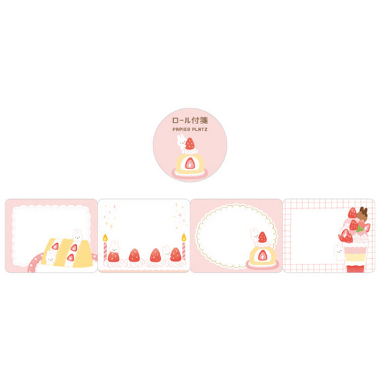 Papier Roll Sticky Notes - Rabbit Strawberry Sweets, featuring adorable rabbit and strawberry dessert designs on a roll of sticky notes, perfect for adding a cute touch to your notes, journaling, or planners.