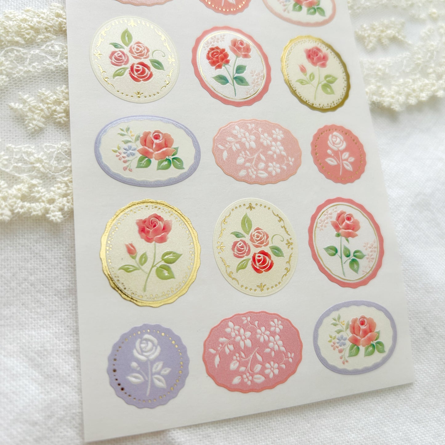 Japanese Pearl and Gold Foil Stickers - Rose Pearl Vintage