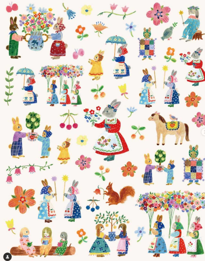 Aiko Fukawa clear sticker sheet titled 'Rabbit Garden,' featuring charming illustrations of rabbits among flowers and garden elements, Japanese stationery perfect for decorating planners, journals, and scrapbooks.