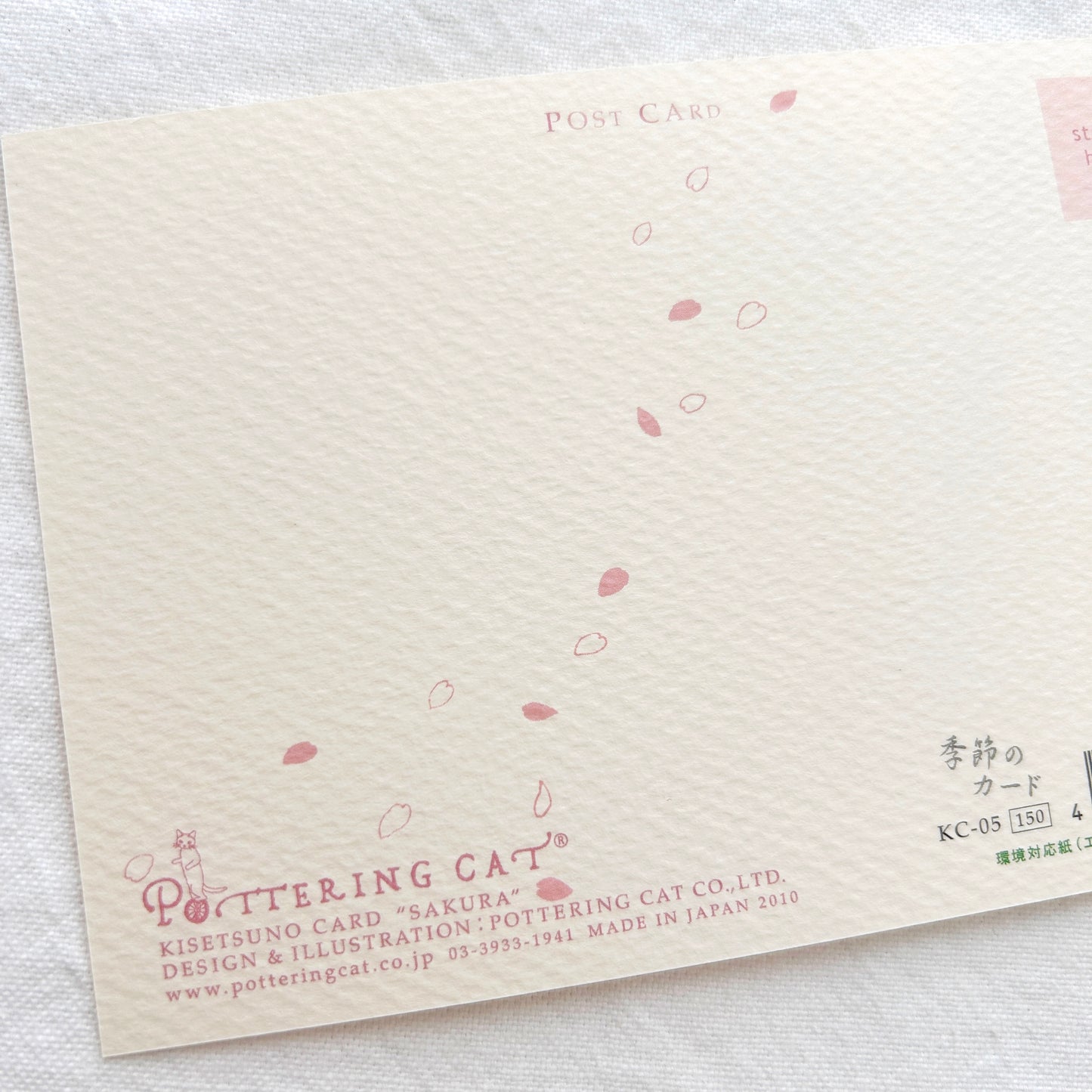 Pottering Cat Postcard - Sakura Cherry Blossoms