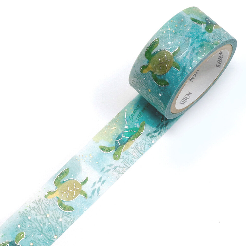 Saien Gold and Silver Foil Washi Tape - Marine Life Sea Turtle