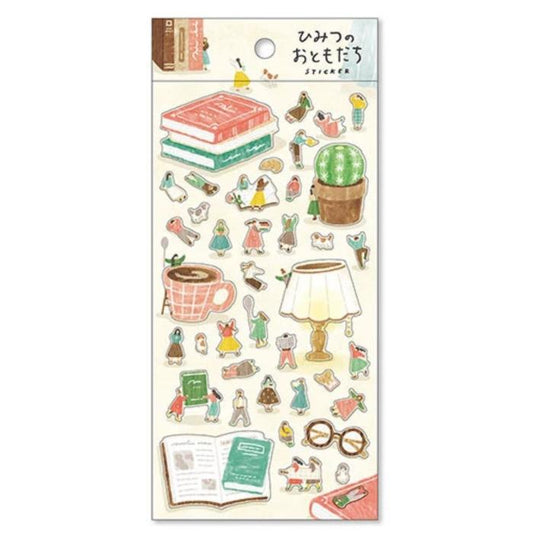 Secret Friends sticker sheets featuring fairytale illustrations of cozy scenes and favorite spots, perfect for journaling, scrapbooking, and adding a personal touch to crafts and stationery.