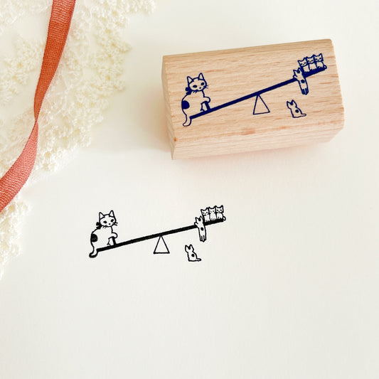 Pottering Cat Rubber Stamp - Seesaw