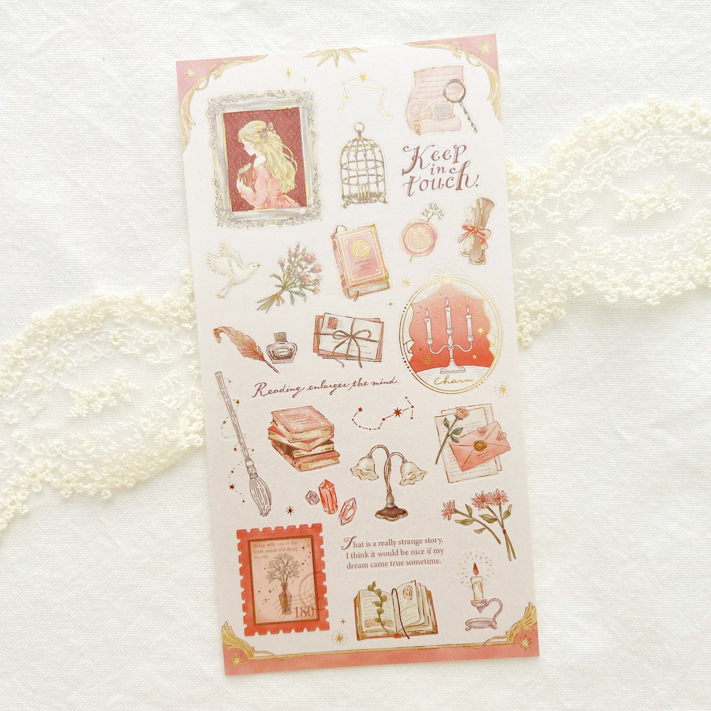 Decorative stickers with vintage-themed illustrations