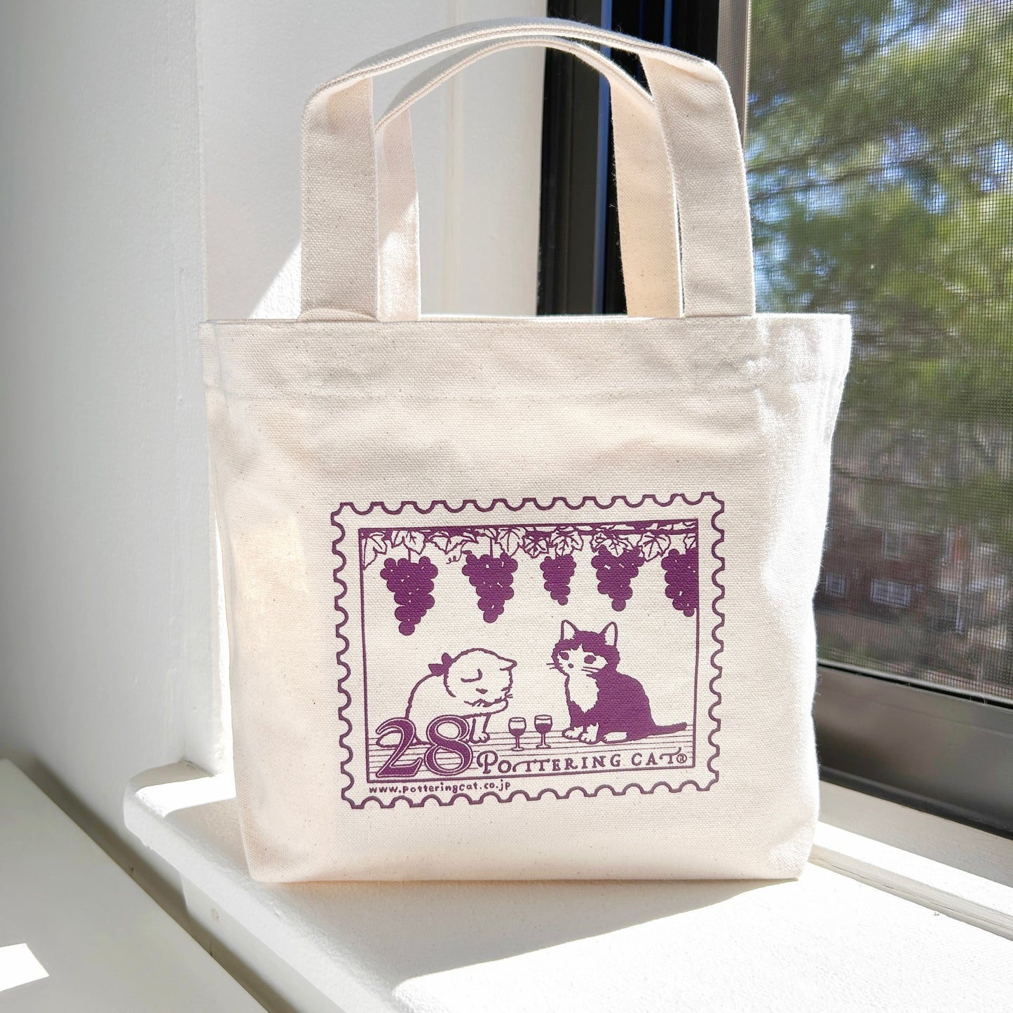 Pottering Cat Small Canvas Tote Bag - Stamp Collecting