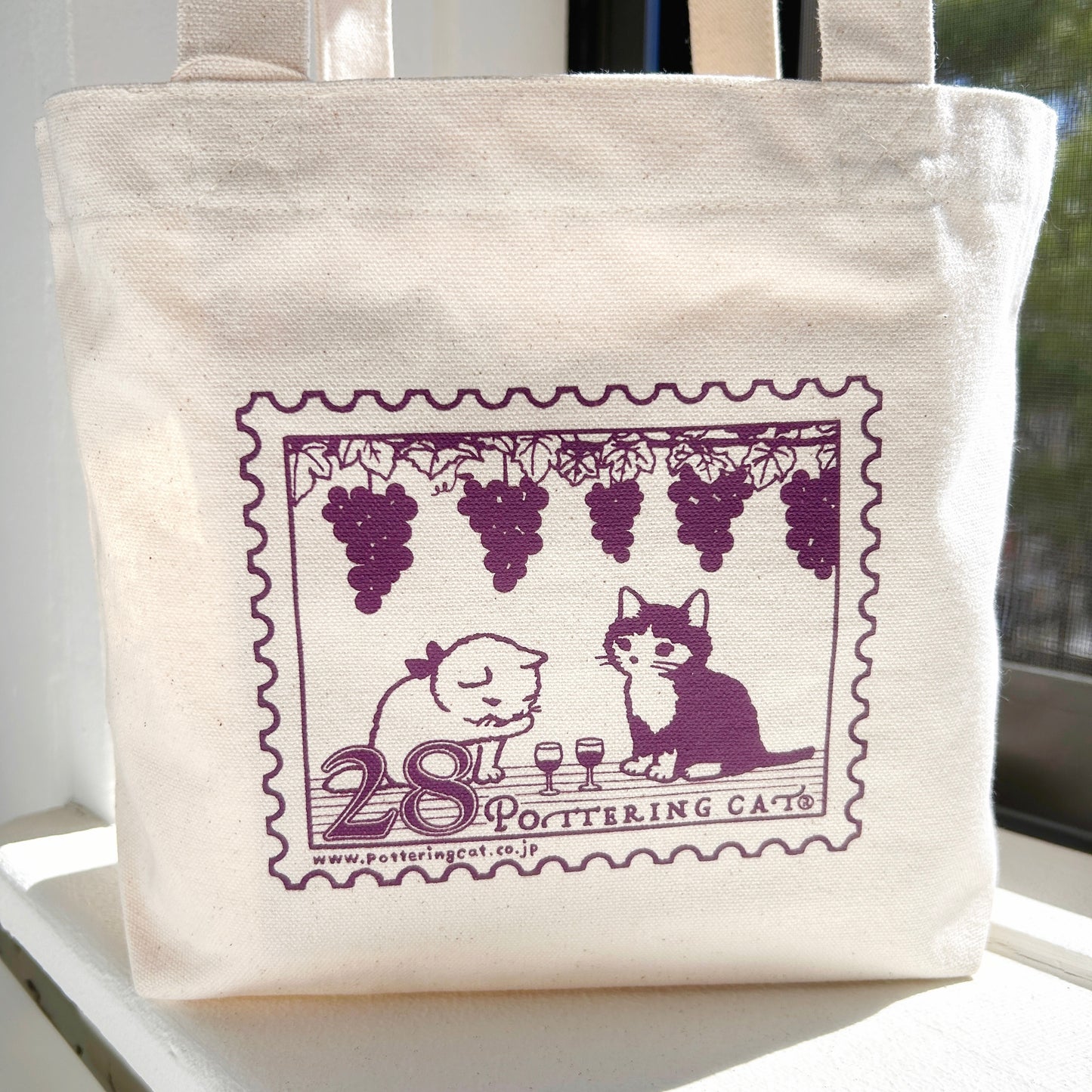 Pottering Cat Small Canvas Tote Bag - Stamp Collecting