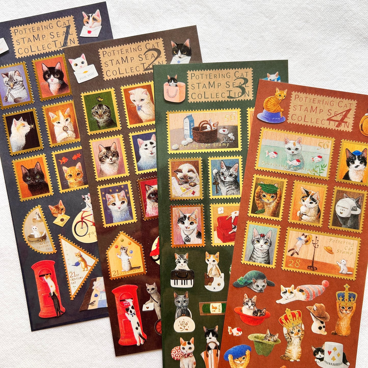 Pottering Cat Stamp Style Sticker - Collection 1
