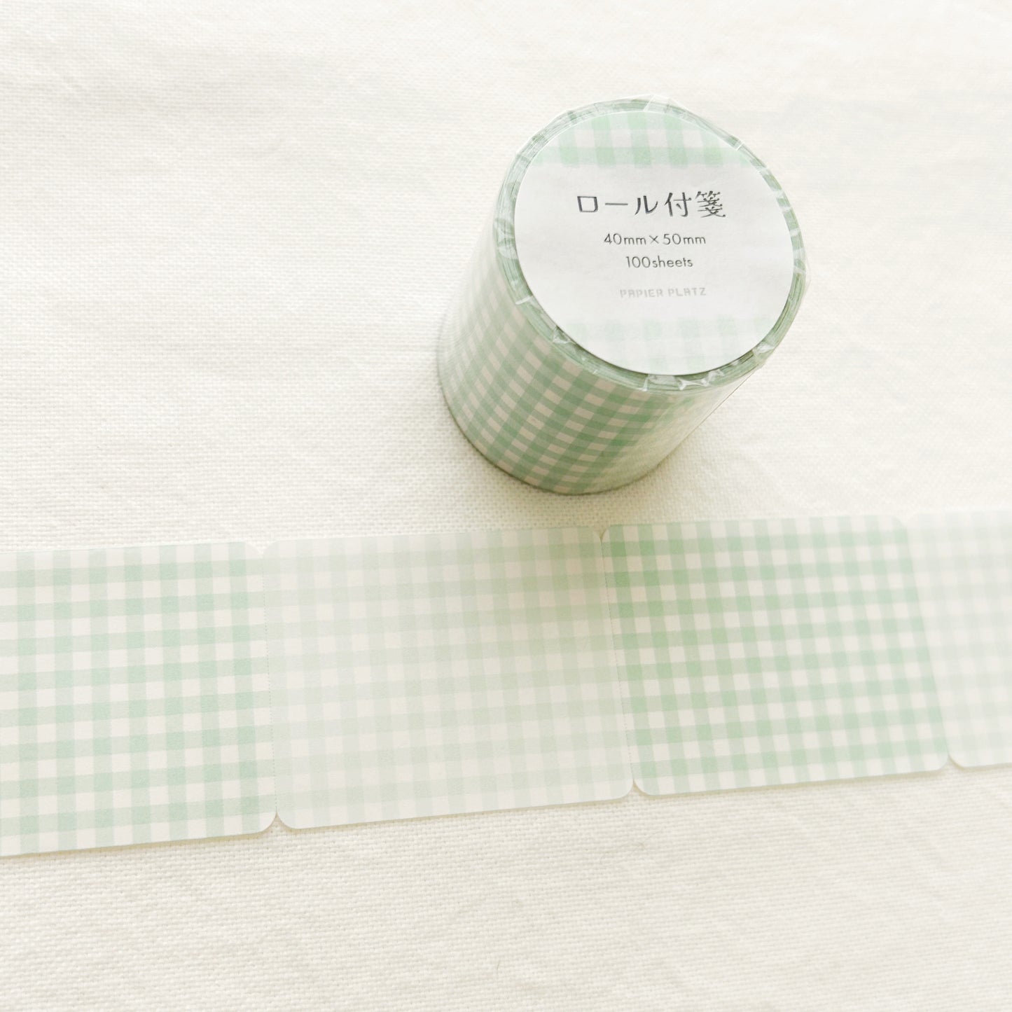 Papier Platz Rolled Sticky Notes - Gingham Check Green