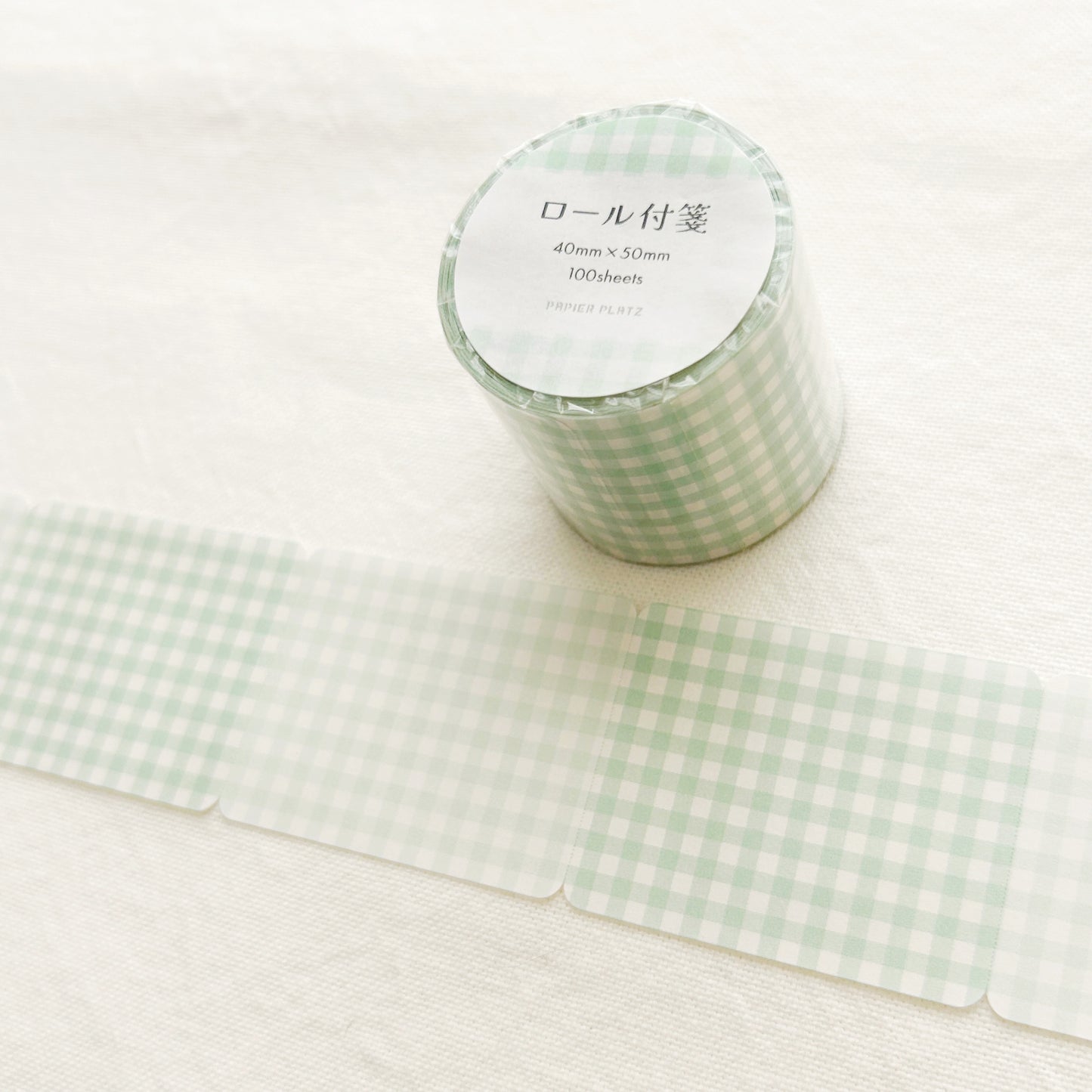 Papier Platz Rolled Sticky Notes - Gingham Check Green