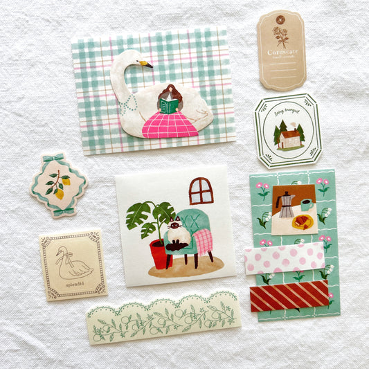 Mind Wave Yori-Dori Flake Stickers - Swan and Reading