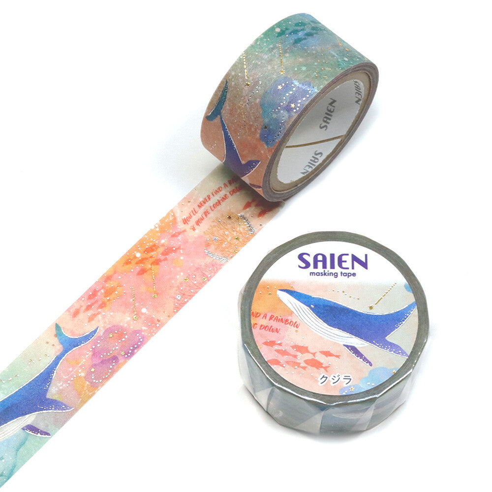 Saien Gold and Silver Foil Washi Tape - Marine Life Whale