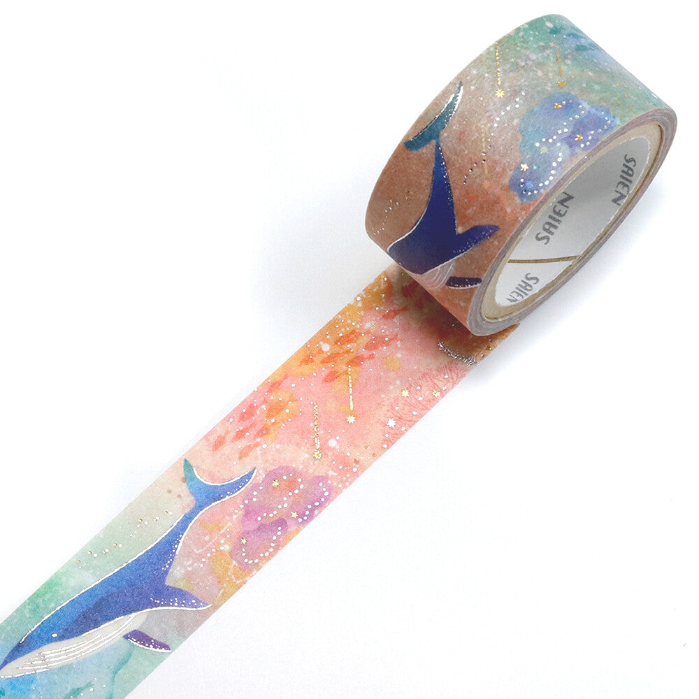 Saien Gold and Silver Foil Washi Tape - Marine Life Whale