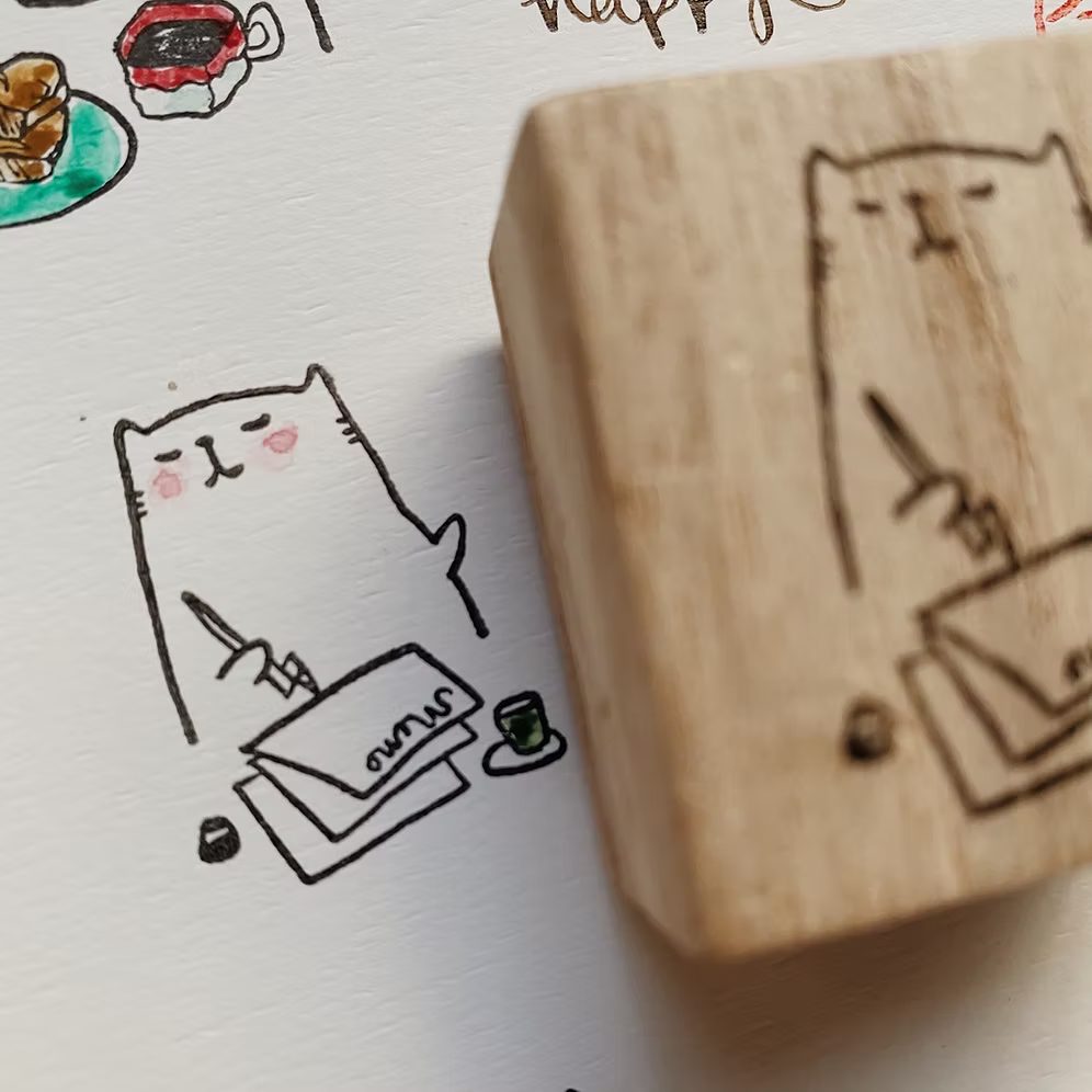 Catdoo Rubber Stamp - Cat Writing Memo